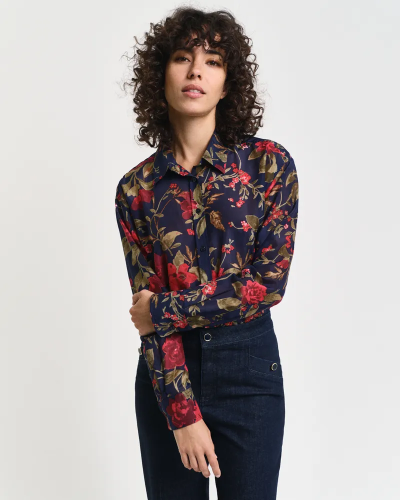 Gant Damen Relaxed Fit Rose Bluse aus Baumwolle und Seide mit Print 
