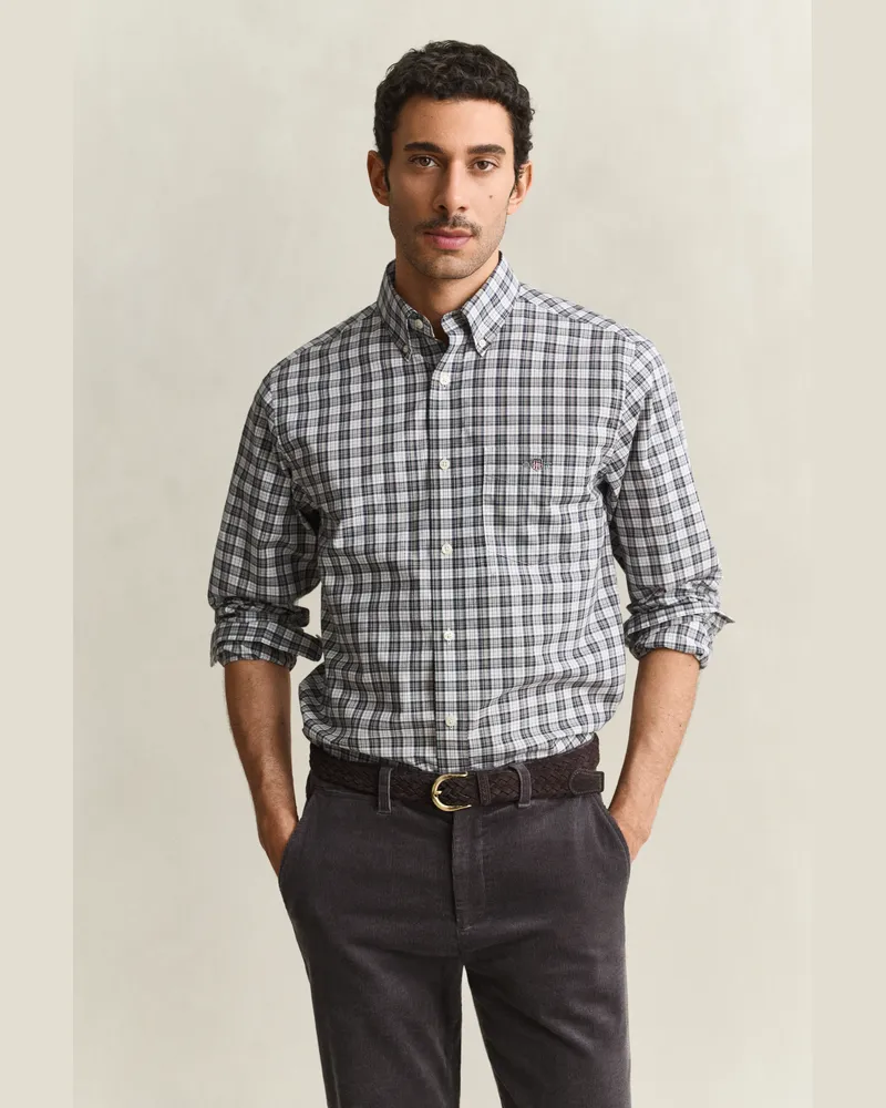 Gant Herren Karohemd aus Popeline MIST TAUPE Mist