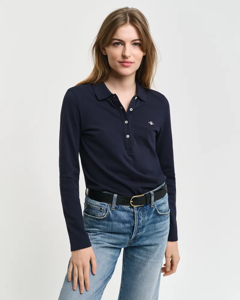 Gant Damen Shield Piqué Langarm-Poloshirt 