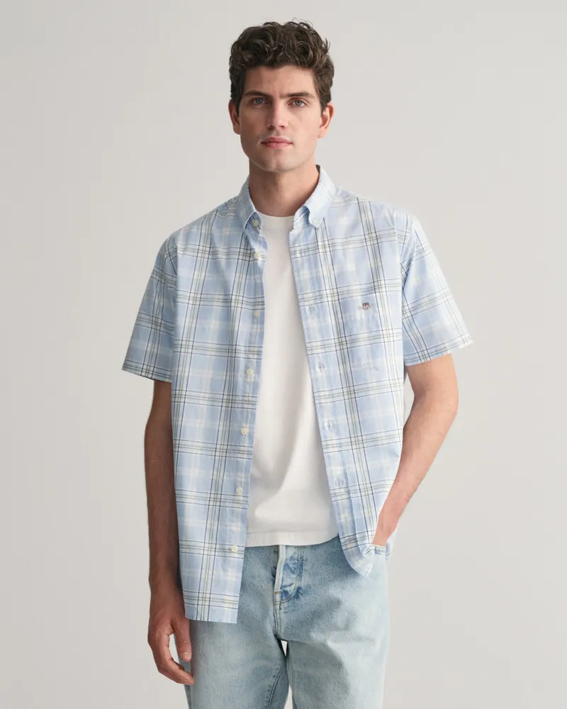 Gant Herren Regular Fit Popeline Kurzarmhemd mit Karomuster 
