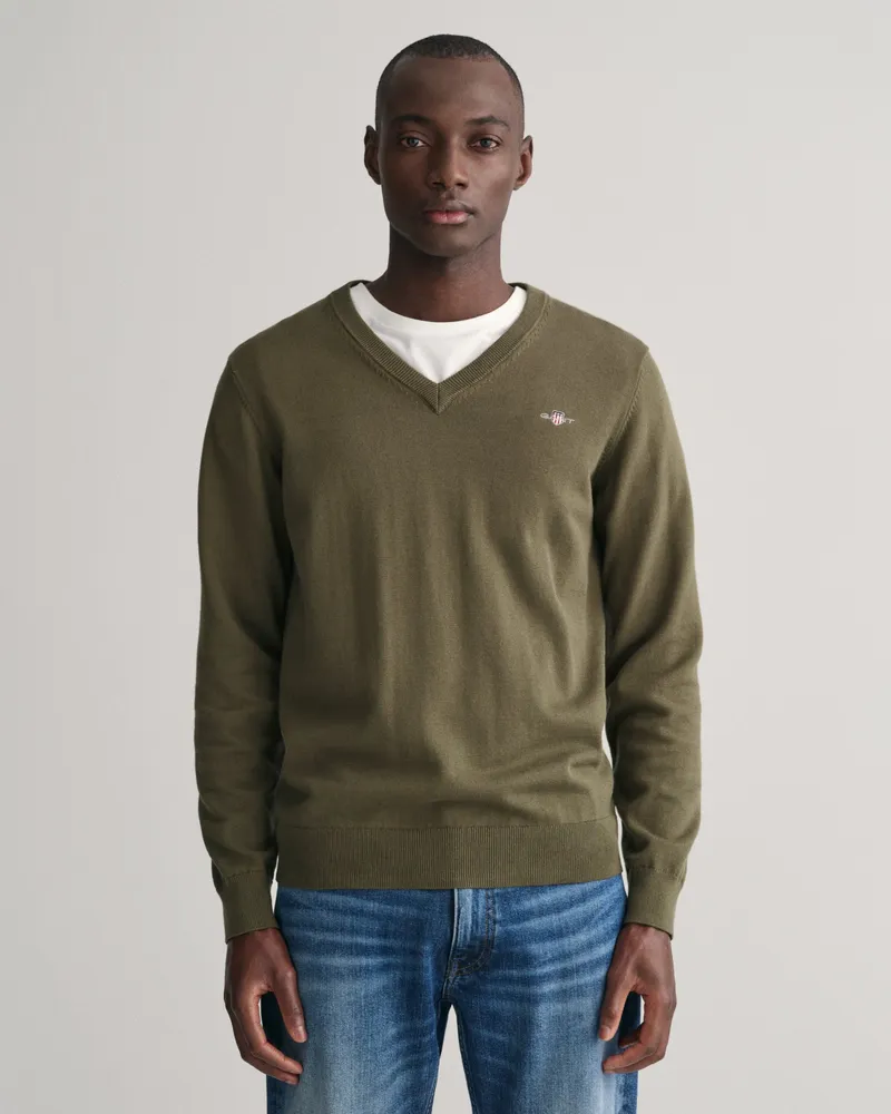Gant Herren Klassischer V-Neck Pullover aus Baumwolle 