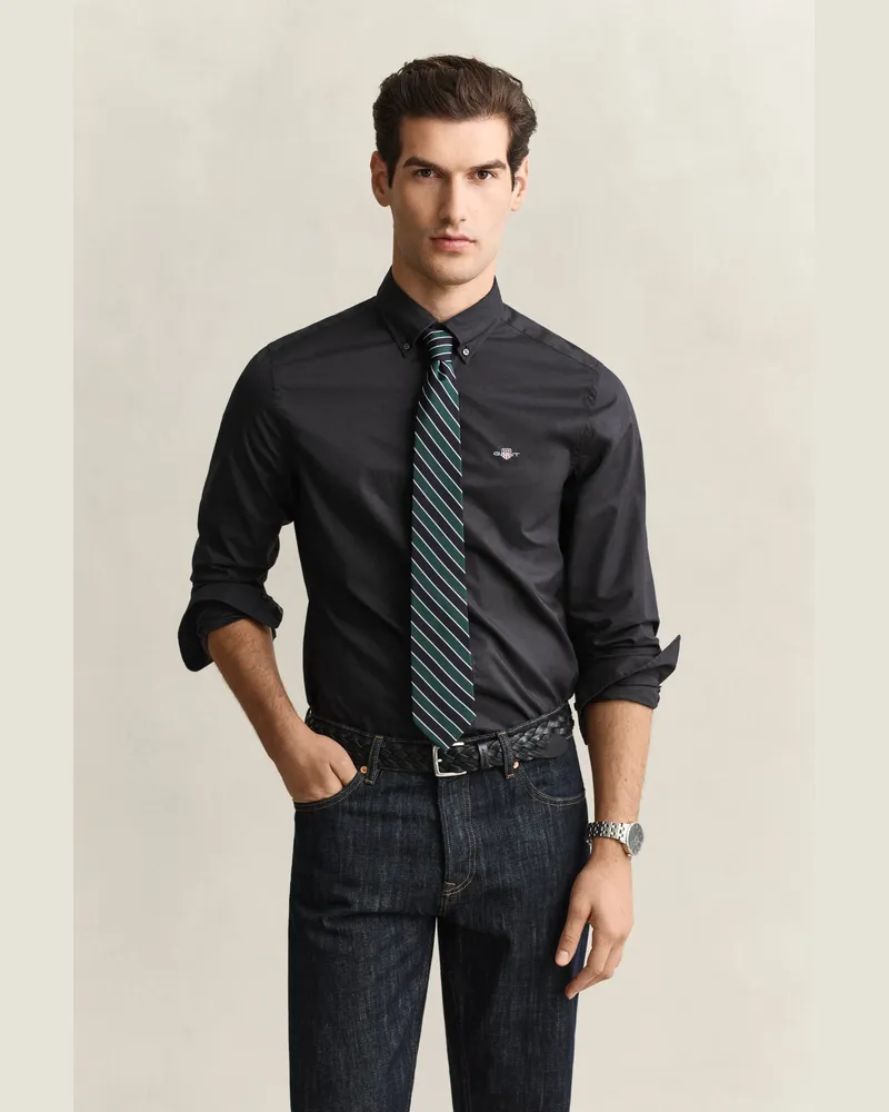 Gant Herren Classic Slim Fit Popeline Hemd Schwarz Schwarz