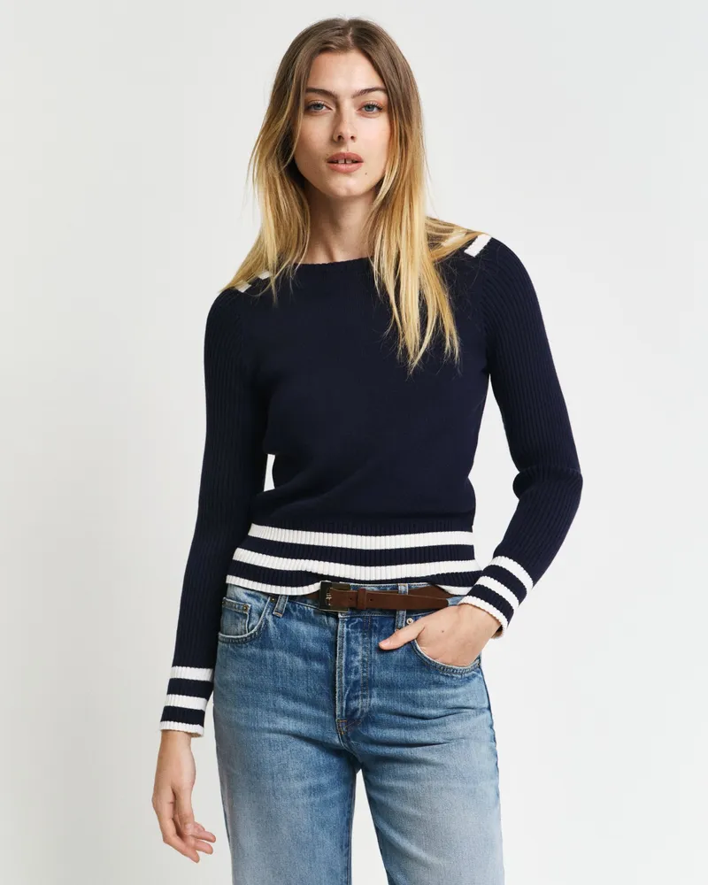 Gant Damen Rundhalspullover mit Kontrastdetail 