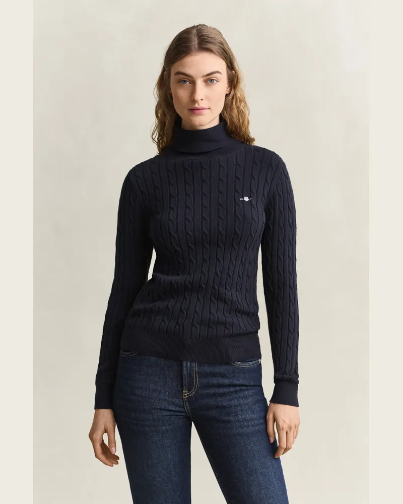 Gant Damen Zopfstrick Rollkragenpullover aus Stretch-Baumwolle EVENING Blau Evening