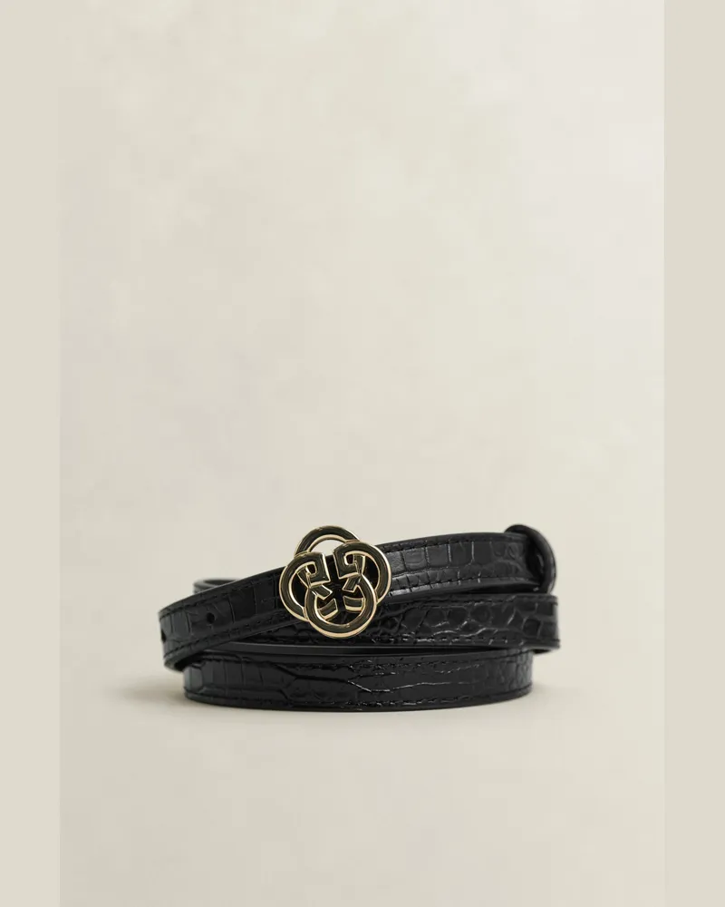 Gant Damen Croc-Effect Monogram Gürtel Schwarz Schwarz