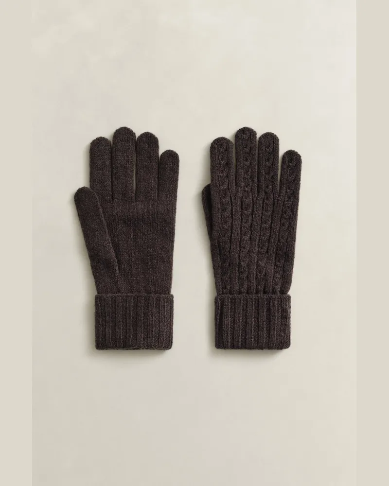 Gant Damen Zopfstrick Handschuhe aus Wolle DEEP Braun Deep