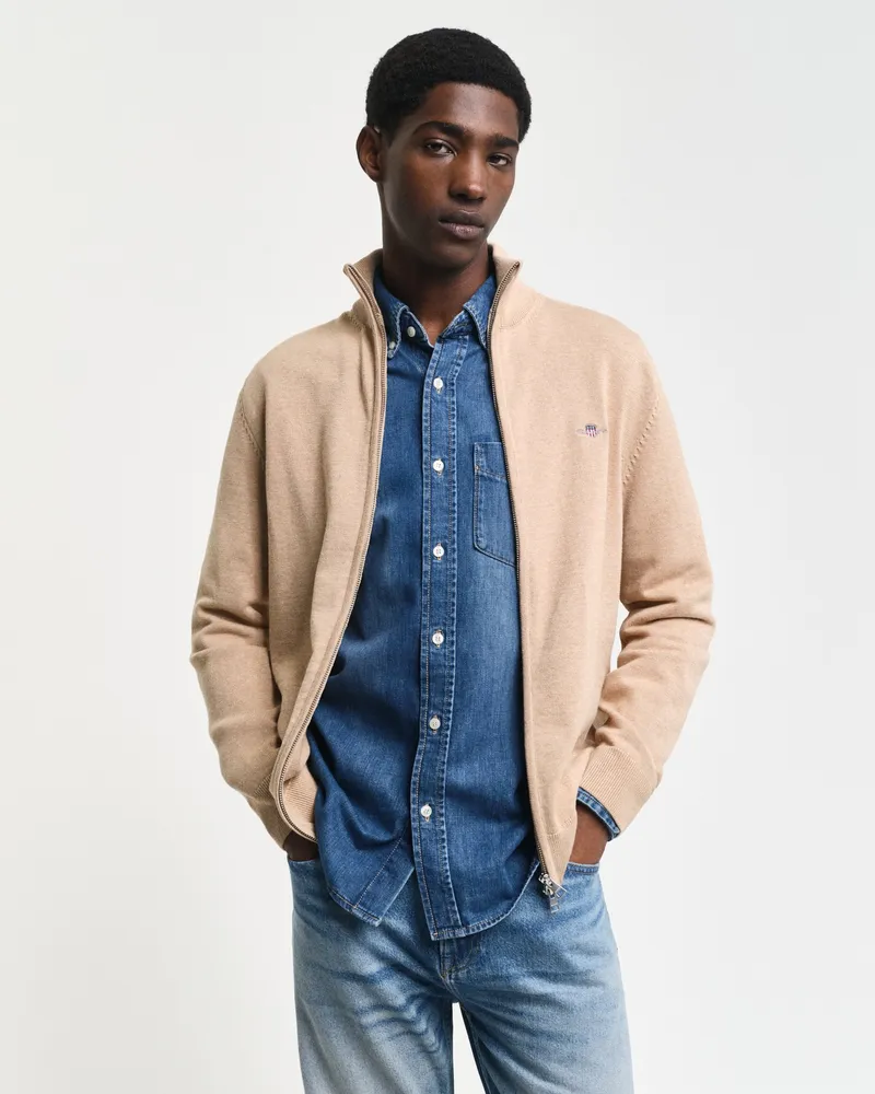 Gant Herren Casual Cotton Strickjacke mit Reißverschluss 