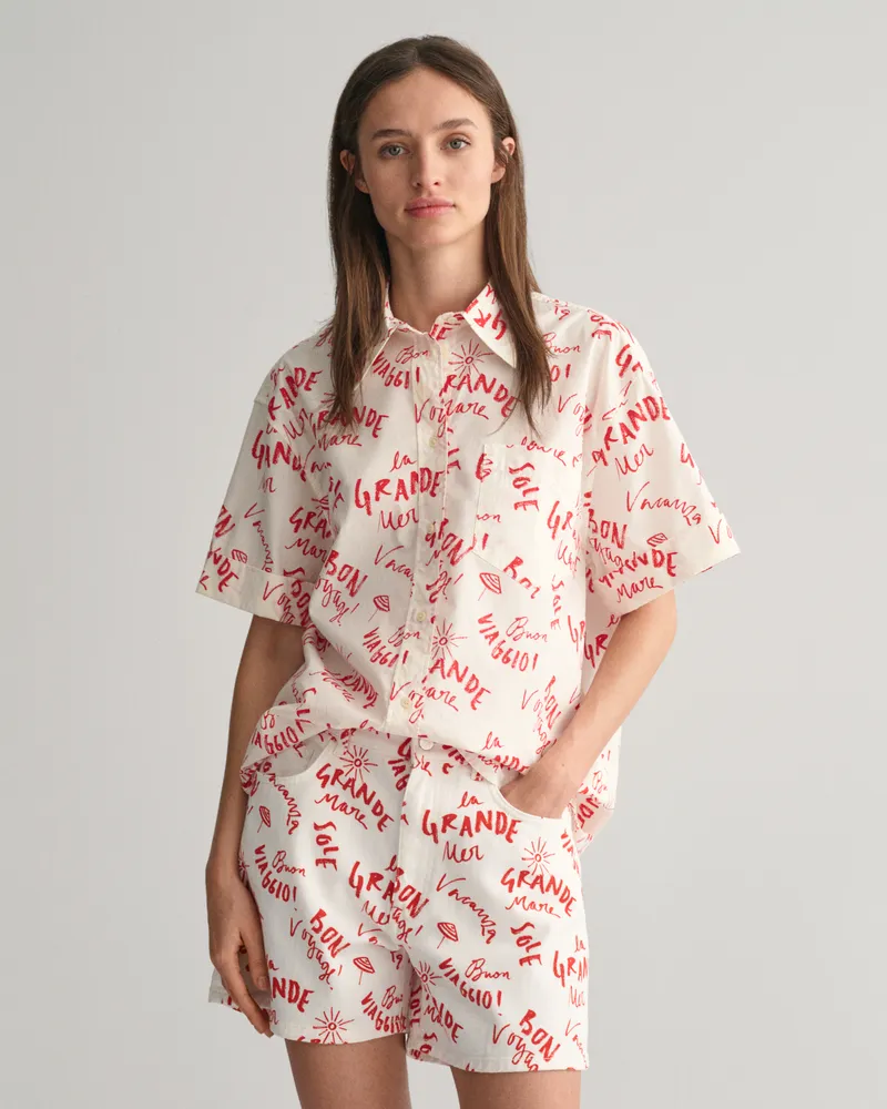 Gant Damen Relaxed Fit Kurzarmbluse mit Text-Print 