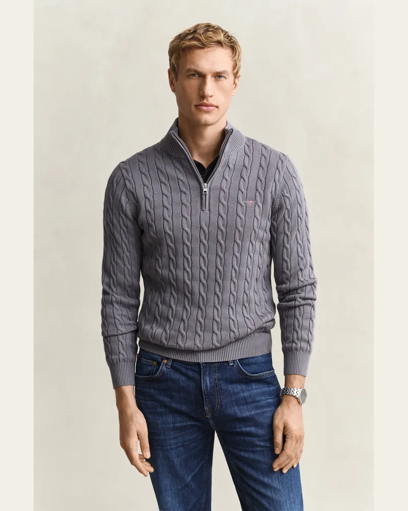 Gant Herren Zopfstrick Troyer aus Baumwolle MID Grau Mid