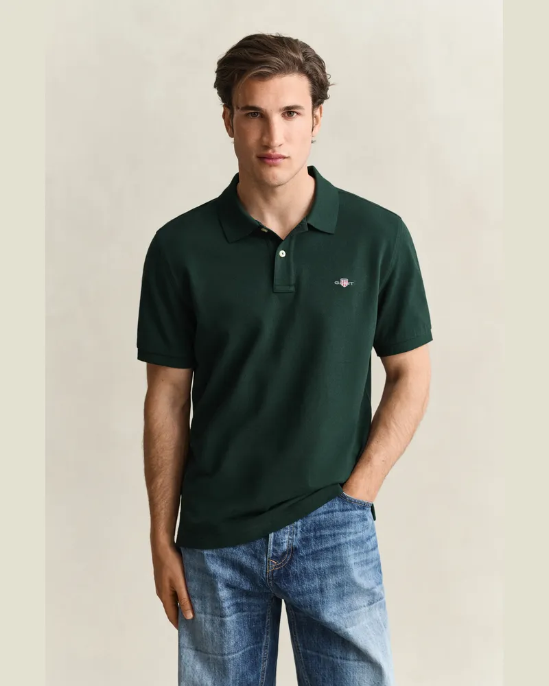 Gant Herren Classic Regular Fit Poloshirt TARTAN Grün Tartan
