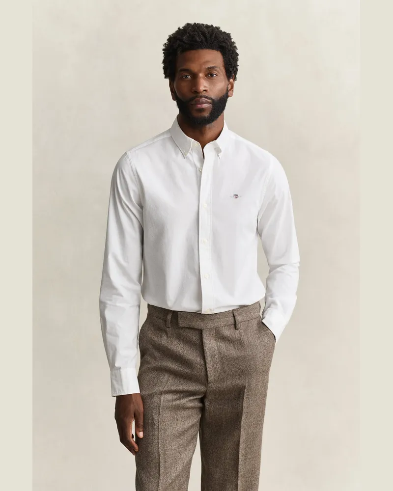 Gant Herren Classic Slim Fit Popeline Hemd Weiß Weiß