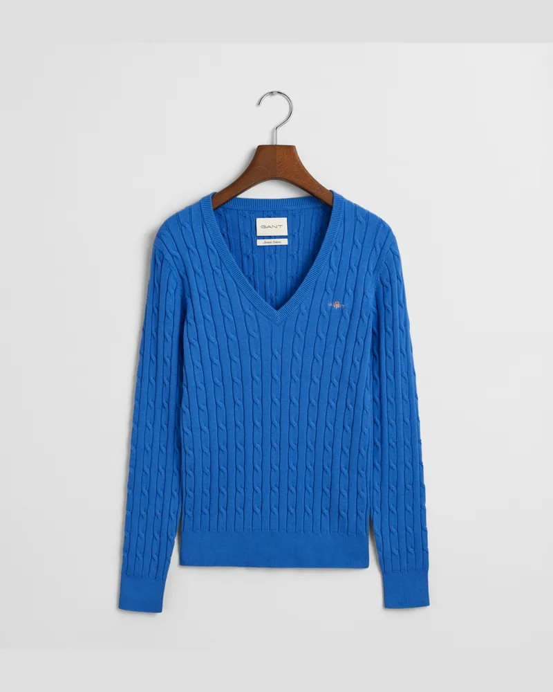 Gant Damen Zopfstrick V-Neck Pullover aus Stretch-Baumwolle 