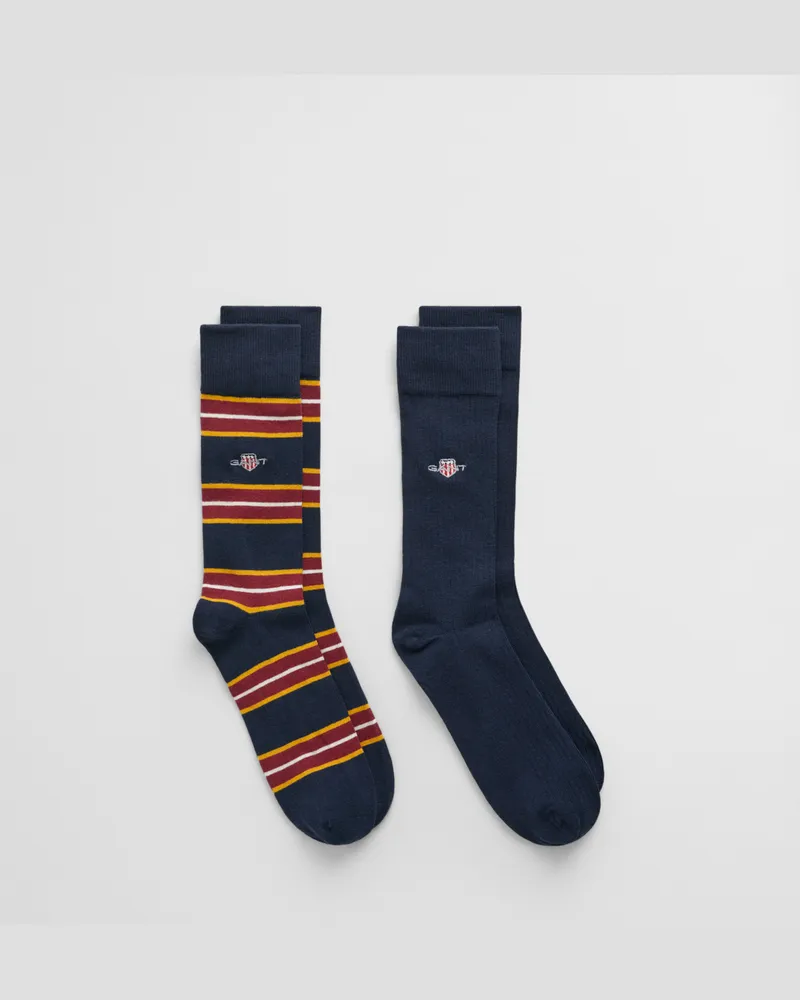 Gant Herren 2 Paar Shield Socken Gestreift & Gerippt 