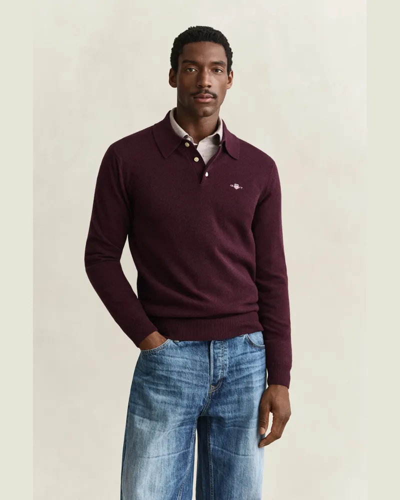 Gant Herren Superfine Lambswool Polopullover DARKENED WINE Darkened