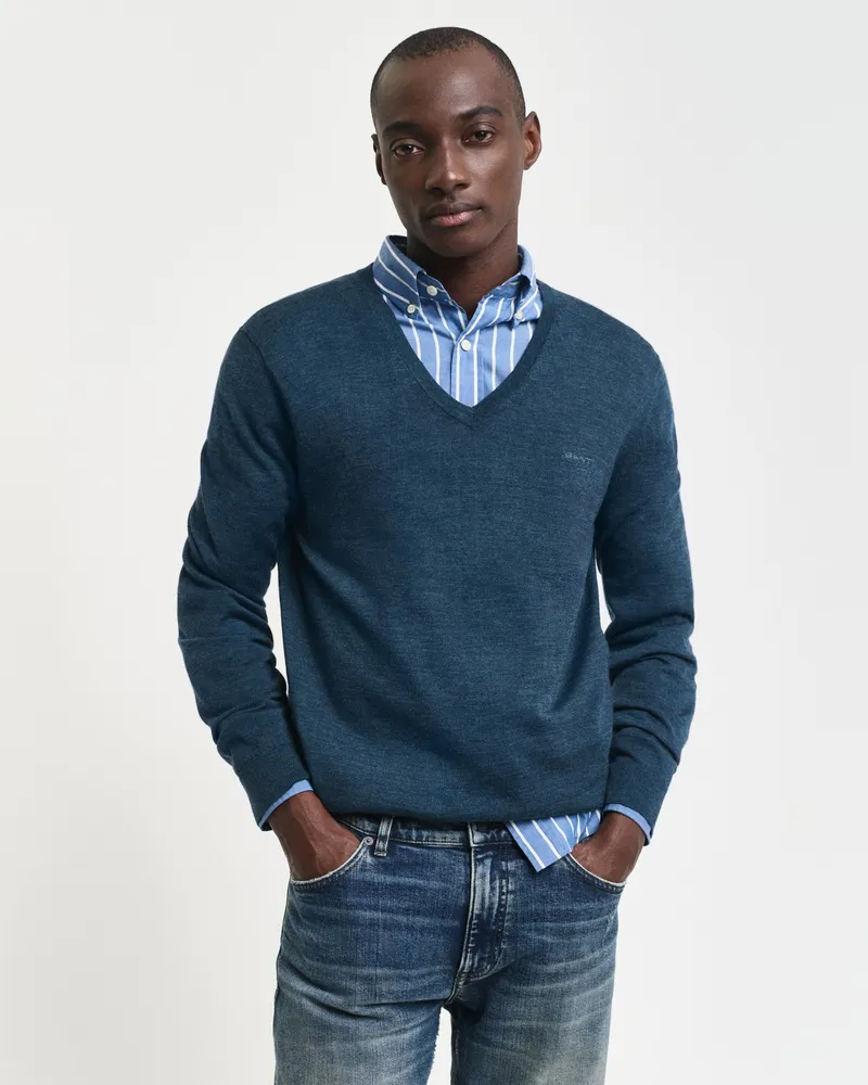 Gant Herren V-Neck Pullover aus extra feiner Merinowolle 