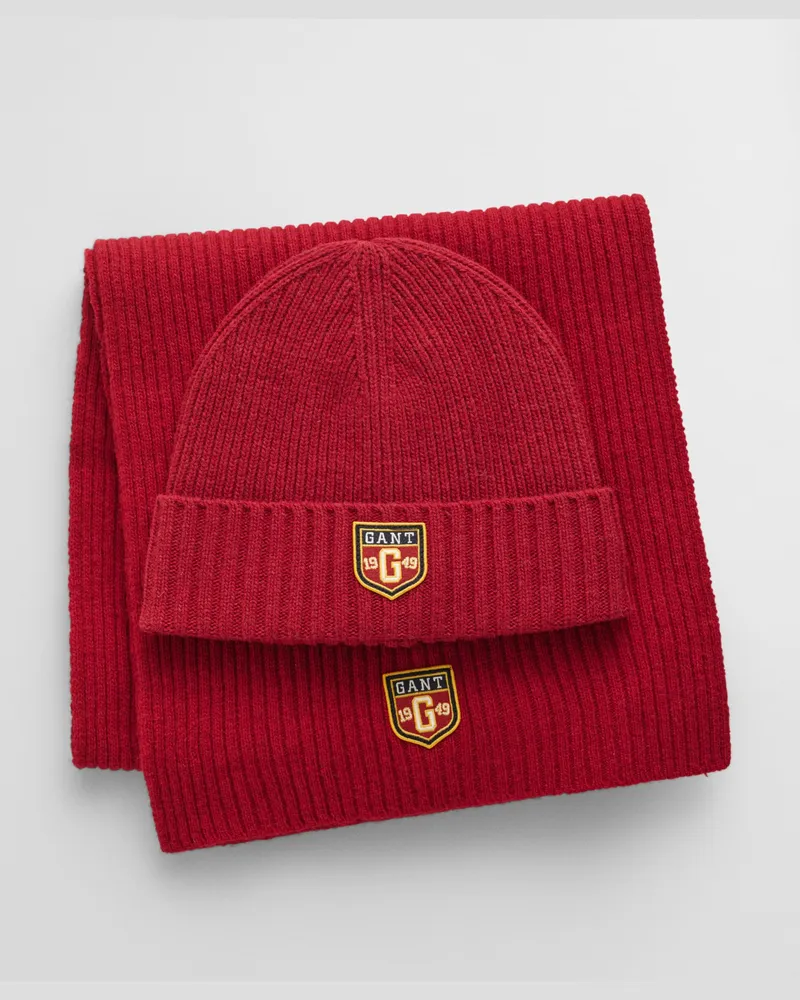 Gant Herren Badge Beanie und Schal aus Wolle im Geschenkset 