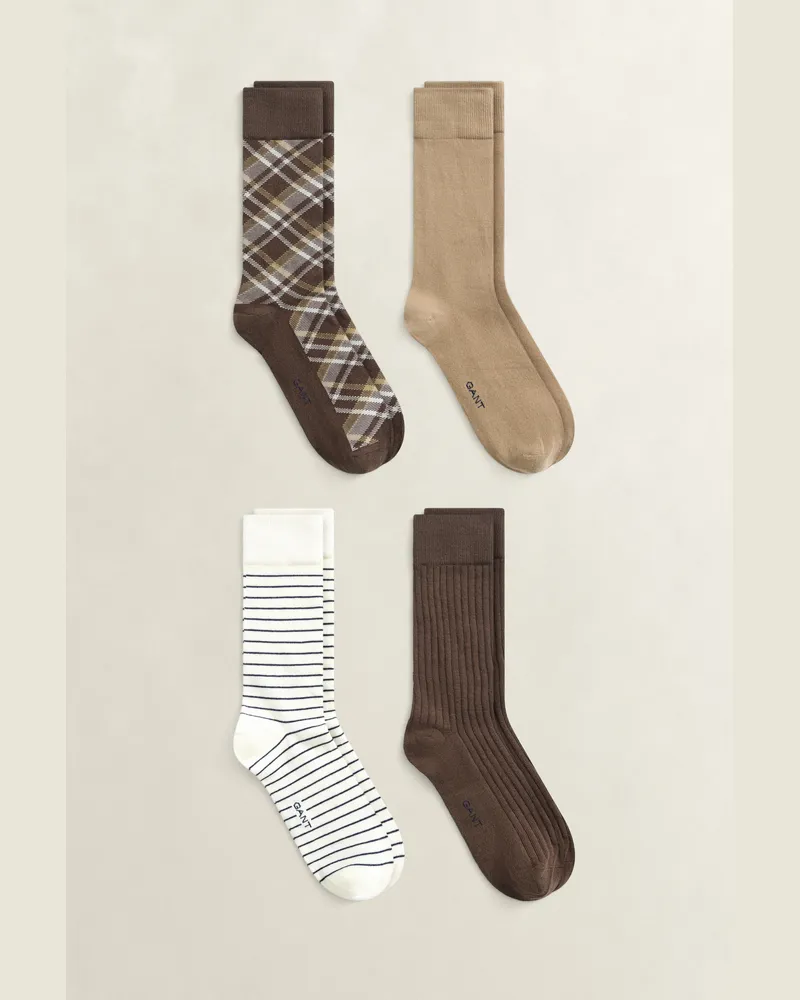 Gant Herren Viererpack karierte Socken in Geschenkbox SHADOW Braun Shadow