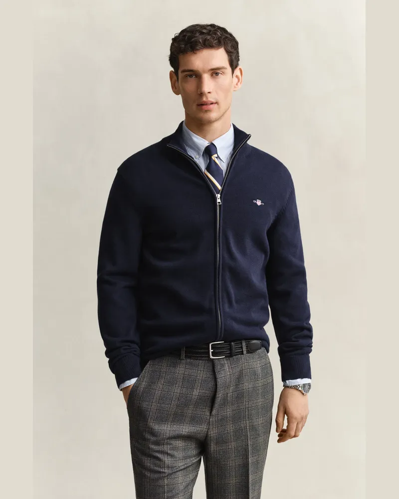 Gant Herren Casual Cotton Strickjacke mit Reißverschluss EVENING Blau Evening