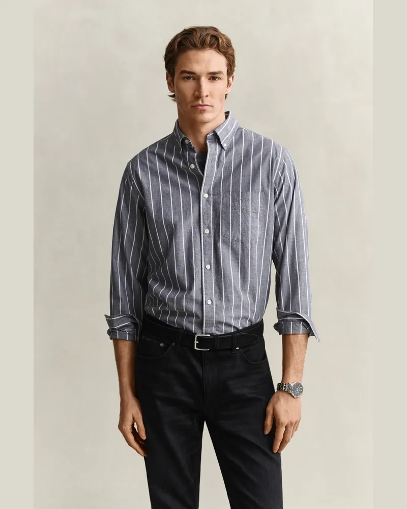 Gant Herren Gestreiftes Hemd aus melierter Popeline DARK INDIGO MELANGE Dark