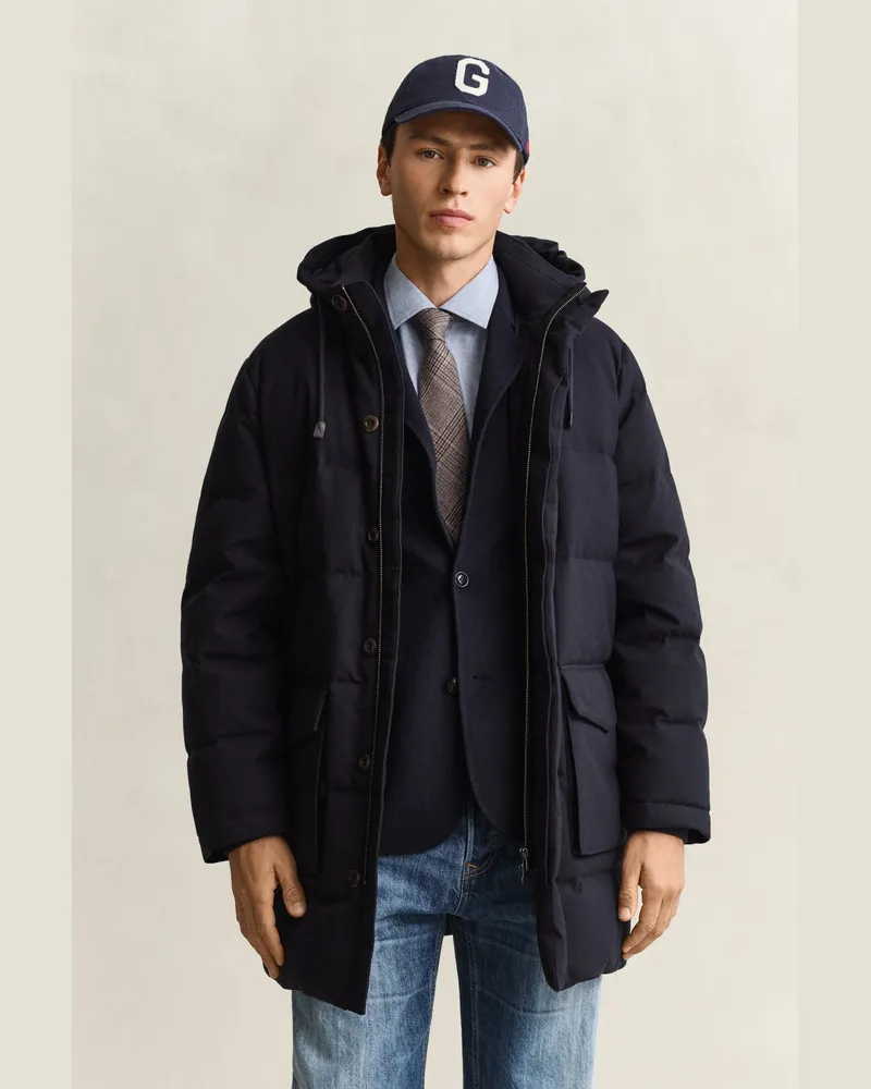Gant Herren Mittellange Flanelldaunenjacke EVENING Blau Evening