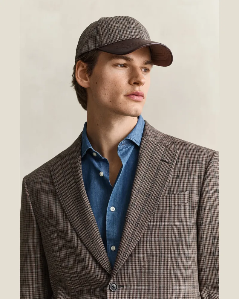 Gant Herren Kariertes Wollcap mit Lederschirm DUSKY ANTHRACITE Dusky