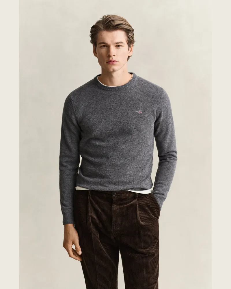 Gant Herren Rundhalspullover aus Lambswool CHARCOAL MELANGE Charcoal