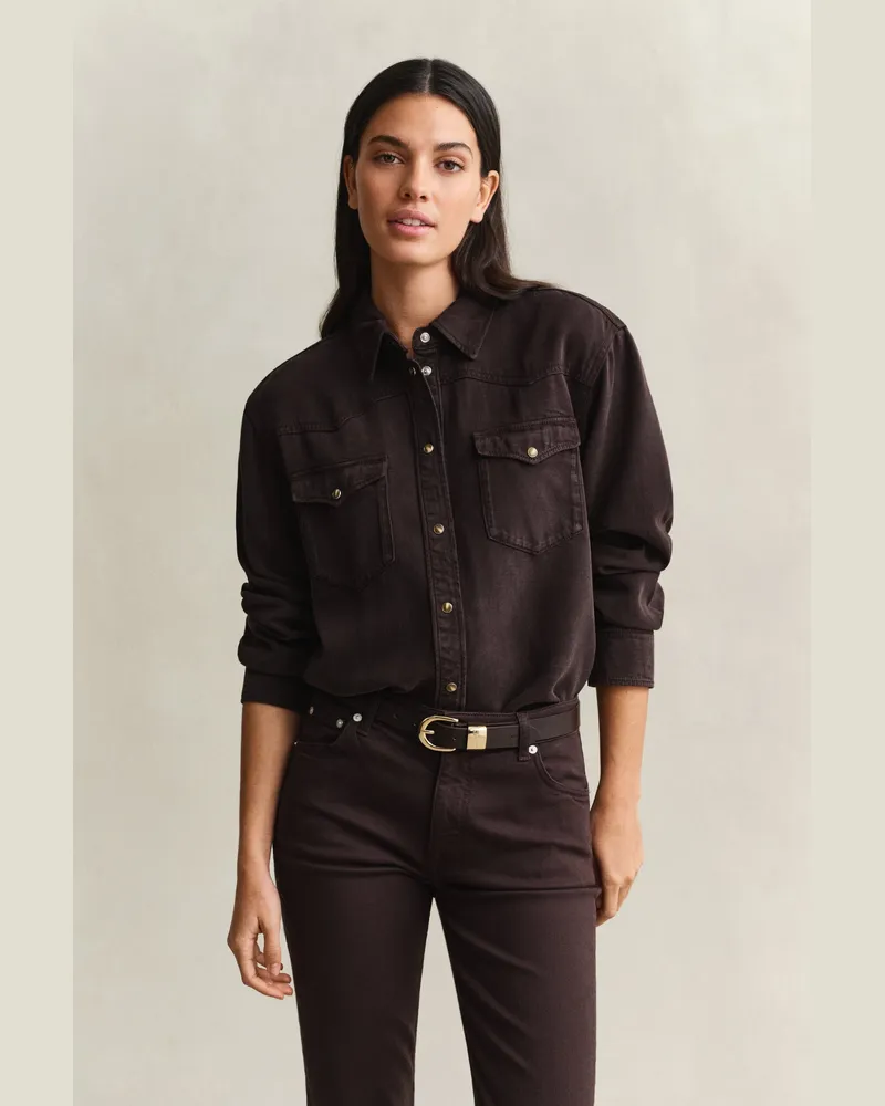 Gant Damen Ranger Bluse aus Denim-Twill DEEP Braun Deep