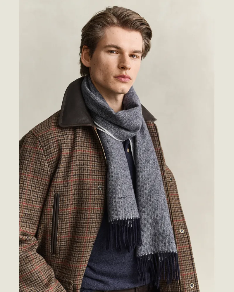 Gant Herren Wollschal mit Fischgrätmuster EVENING Blau Evening