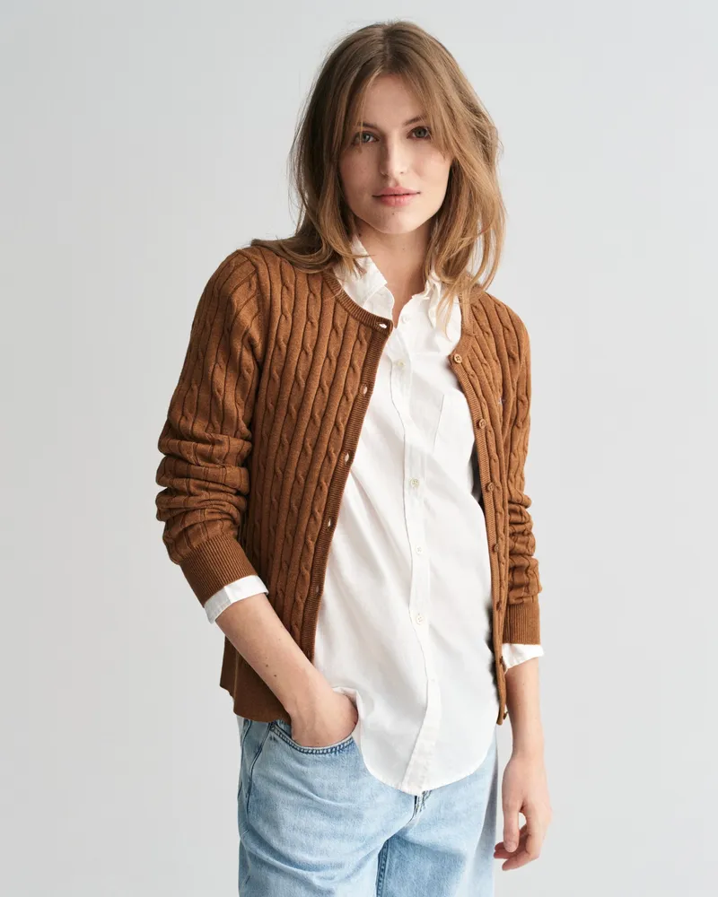Gant Damen Strickjacke aus Stretch-Baumwolle mit Zopfmuster 