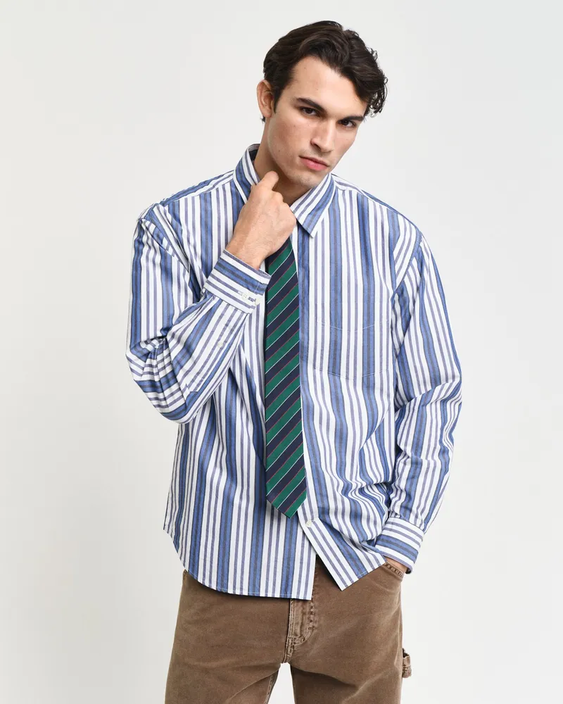 Gant Herren Relaxed Fit Papier Popeline Hemd mit Streifen 