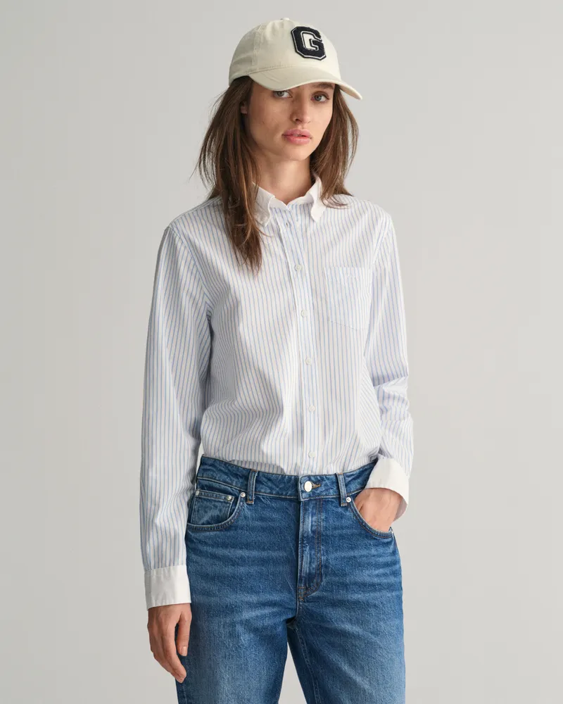 Gant Damen Regular Fit Bluse mit Kontrastkragen und Streifen 