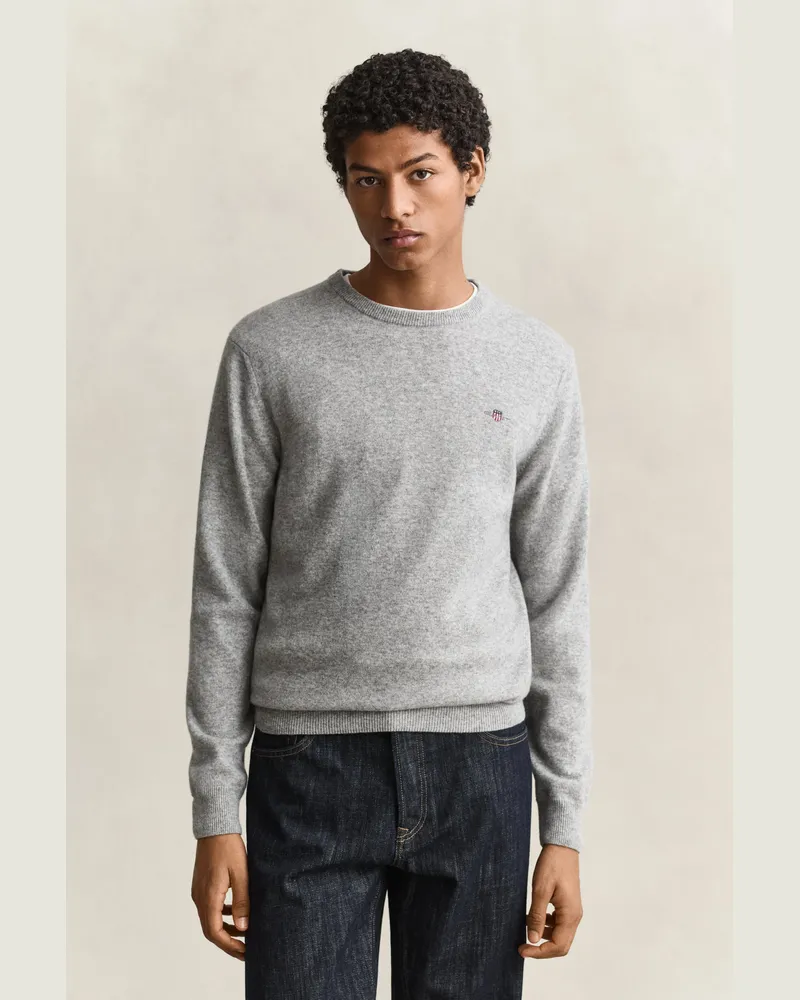 Gant Herren Rundhalspullover aus Lambswool Grau MELANGE Grau