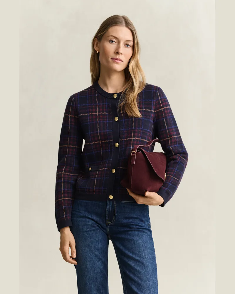 Gant Damen Karierte Strickjacke EVENING Blau Evening