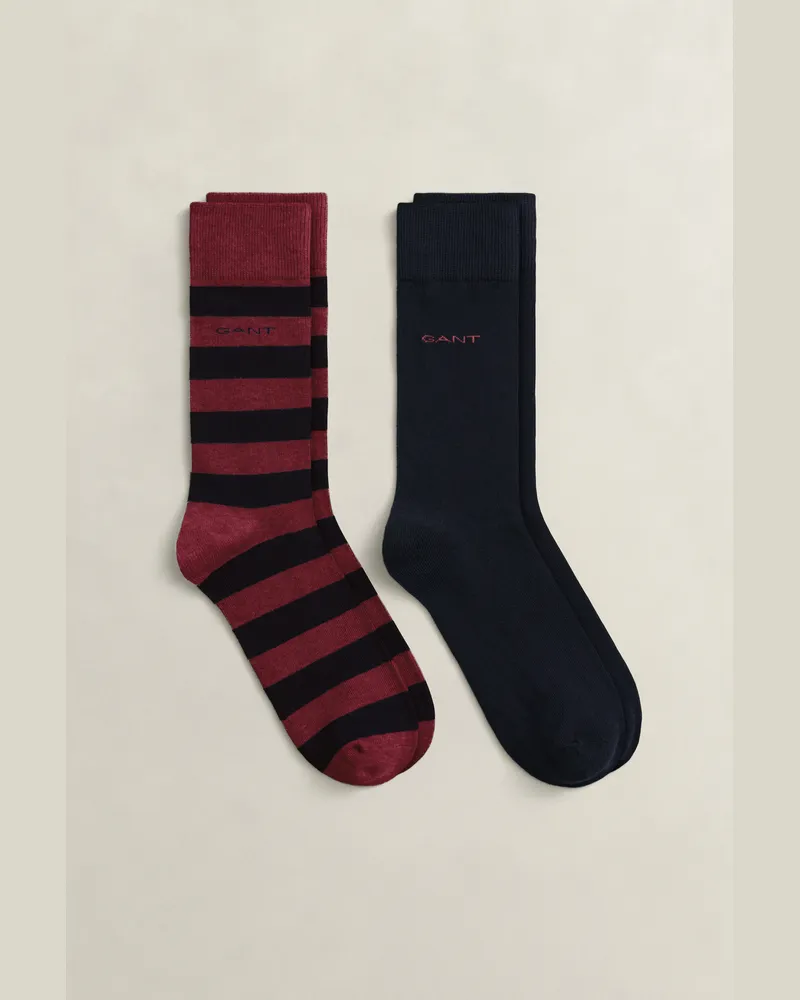 Gant Herren 2er-Pack Socken Blockstreifen & Einfarbig PLUMPED Rot Plumped