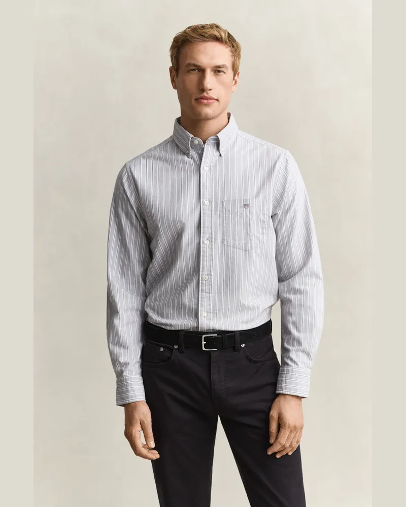 Gant Herren Classic Oxford-Hemd mit Streifen CONCRETE Grau Concrete