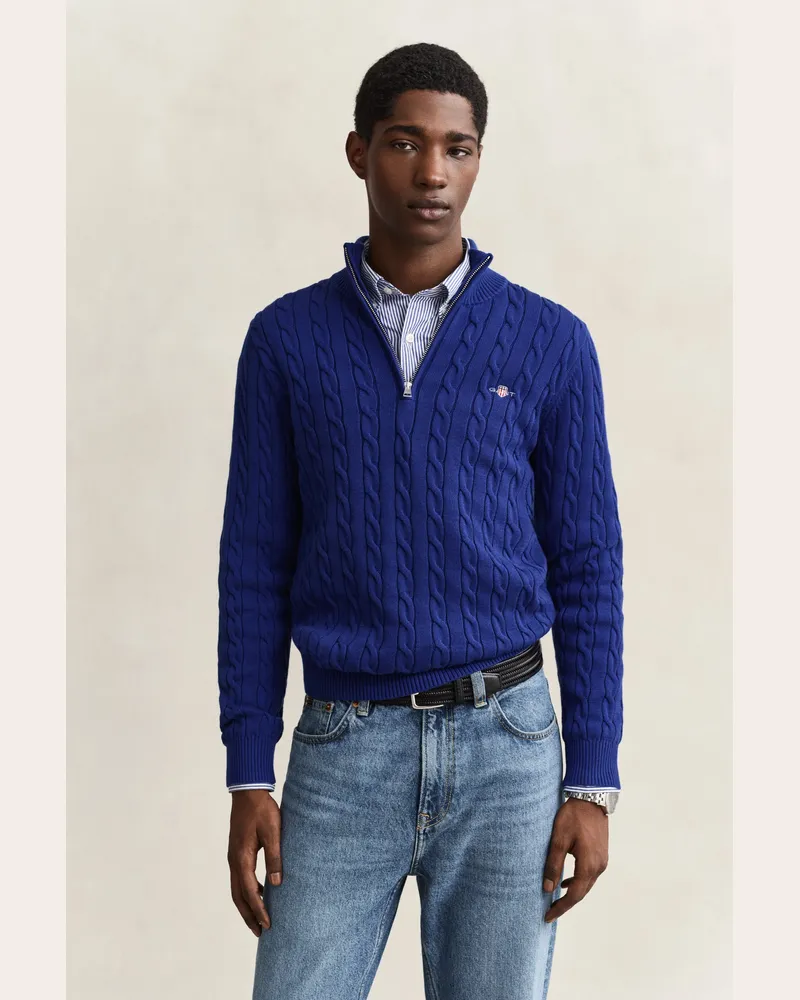 Gant Herren Zopfstrick Troyer aus Baumwolle CRISP Blau Crisp