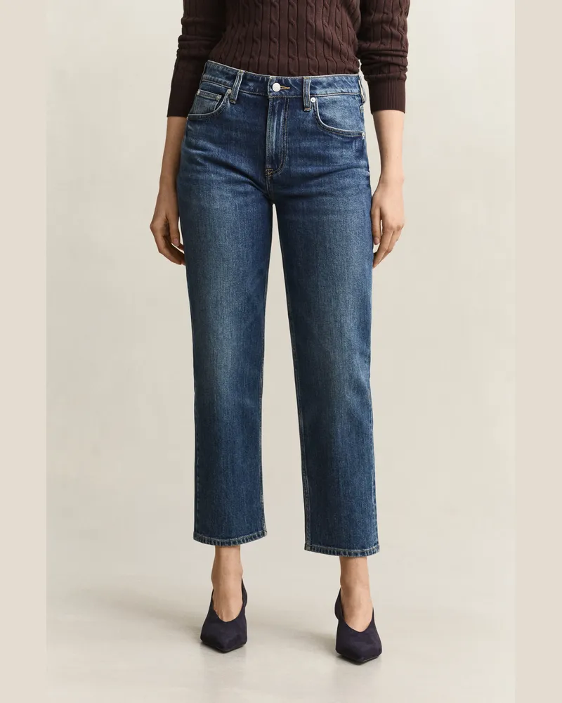 Gant Damen Verkürzte Stretch-Jeans mit geradem Bein MID Blau BROKEN IN Mid