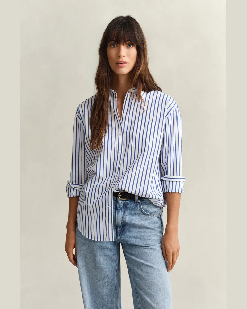 Gant Damen Relaxed Fit Classic Popeline-Bluse mit Streifen ROYAL Blau Royal