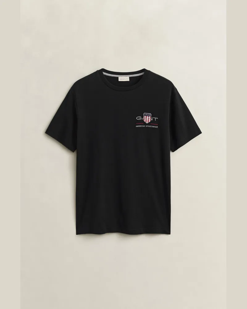 Gant Herren Archive Shield T-Shirt mit Stickerei Schwarz Schwarz