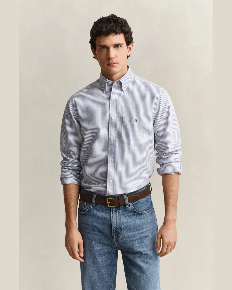 Gant Herren Classic Regular Fit Oxford-Hemd mit Streifen COLLEGE Blau College