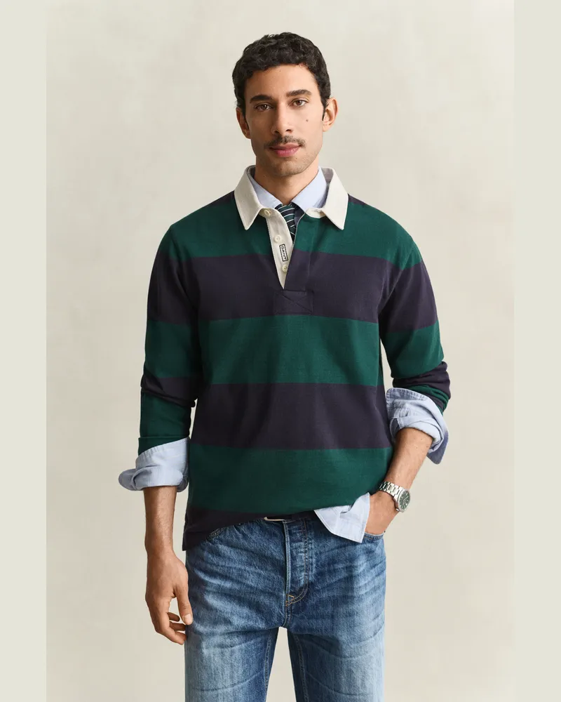 Gant Herren Gestreifter Heavy Rugger DARK EMERALD Dark