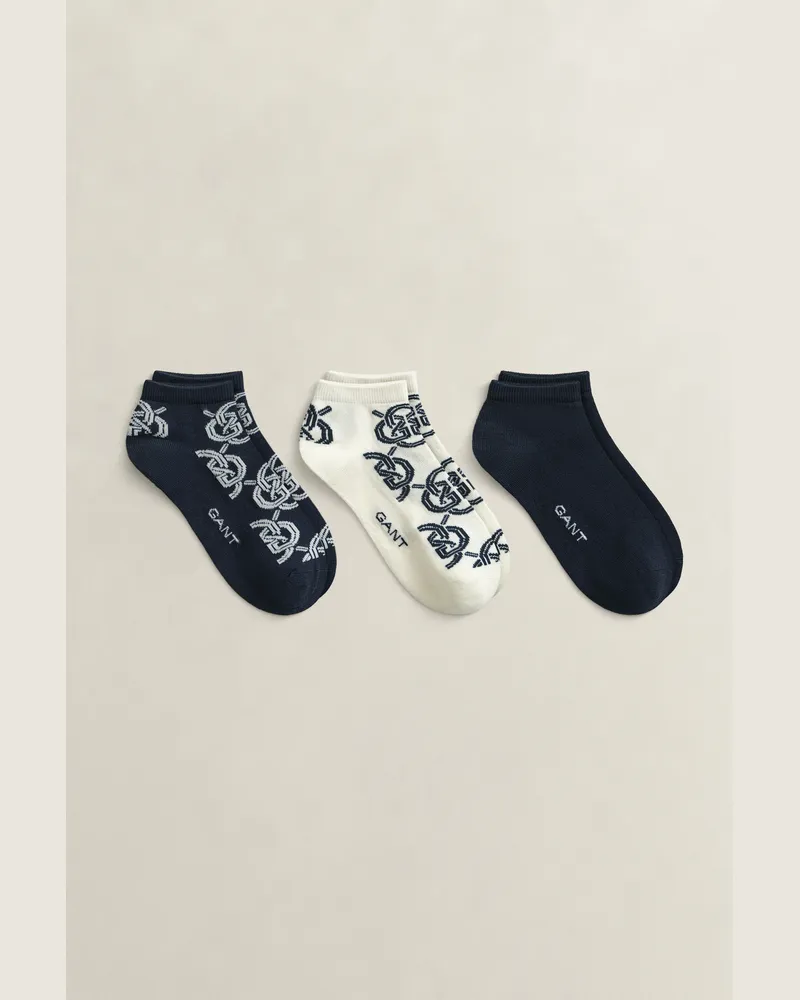 Gant Damen 3er-Pack Monogram Knöchelsocken EVENING Blau Evening