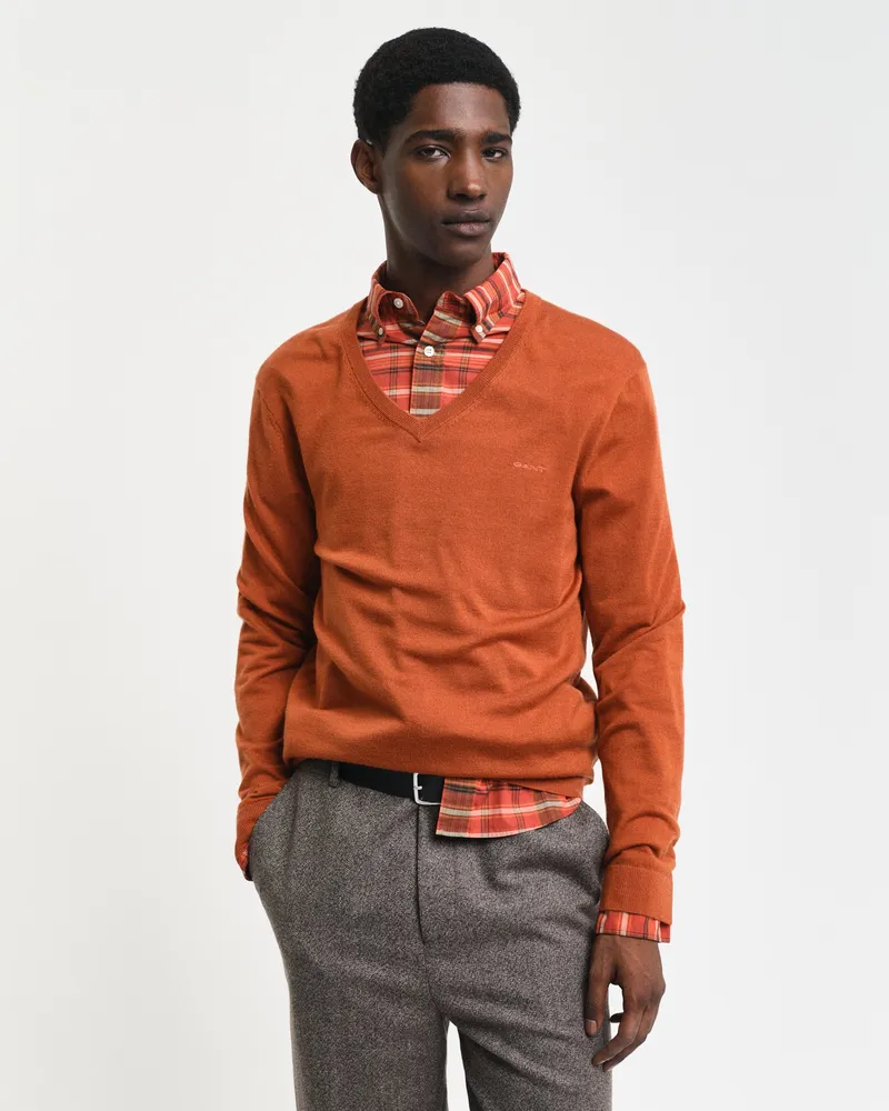 Gant Herren V-Neck Pullover aus extra feiner Merinowolle 