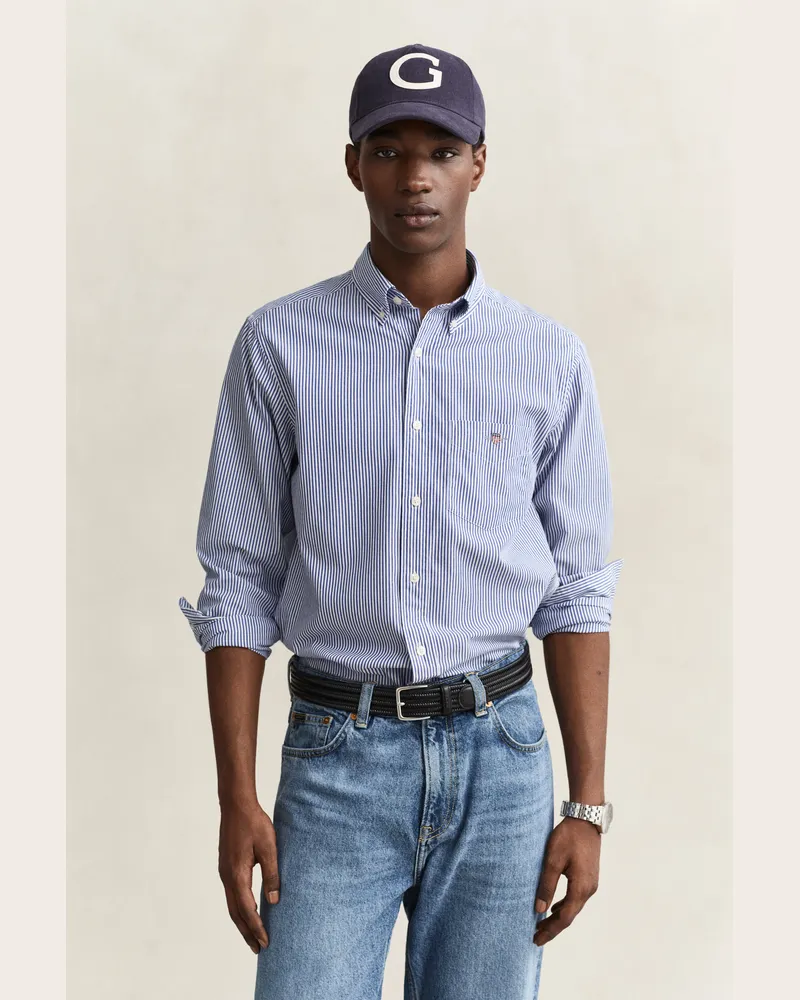 Gant Herren Popeline-Hemd im Regular Fit mit Streifen COLLEGE Blau College