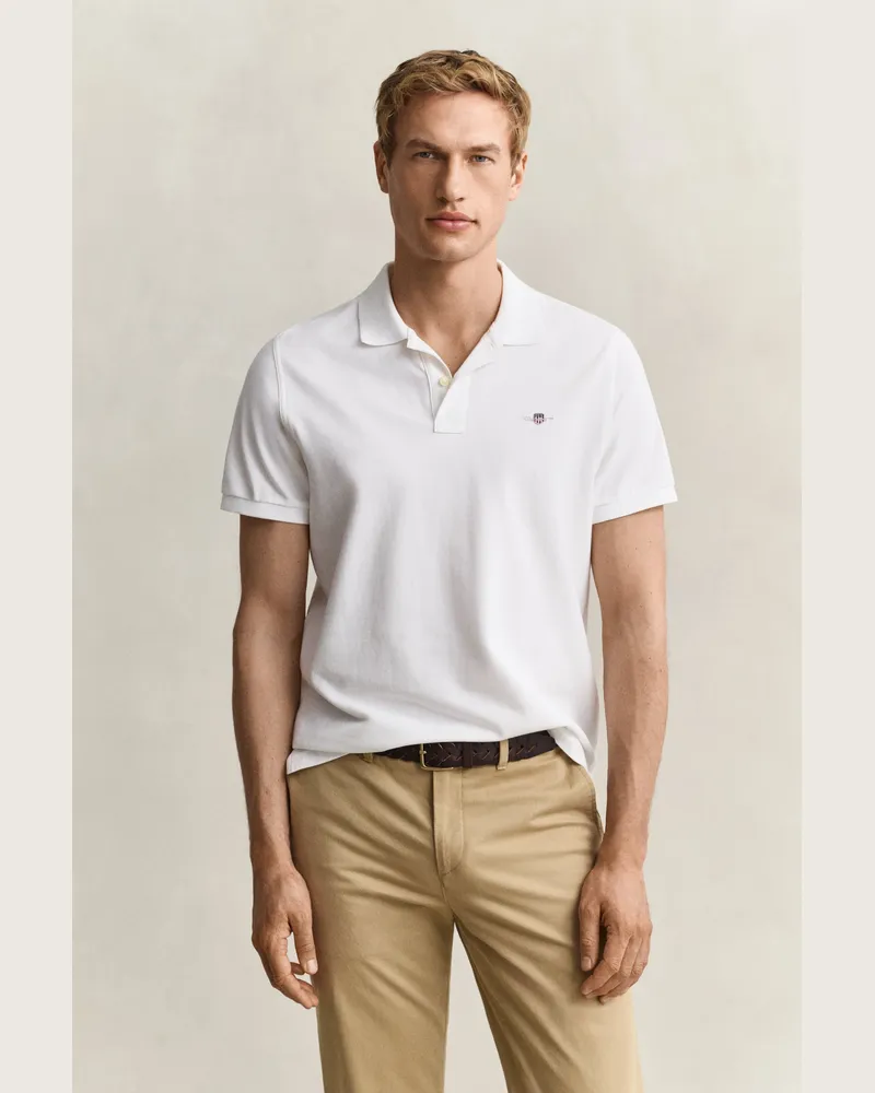 Gant Herren Classic Regular Fit Poloshirt Weiß Weiß