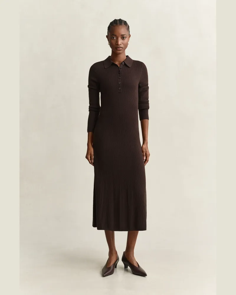 Gant Damen Strickleid mit Zopfmuster DEEP Braun Deep