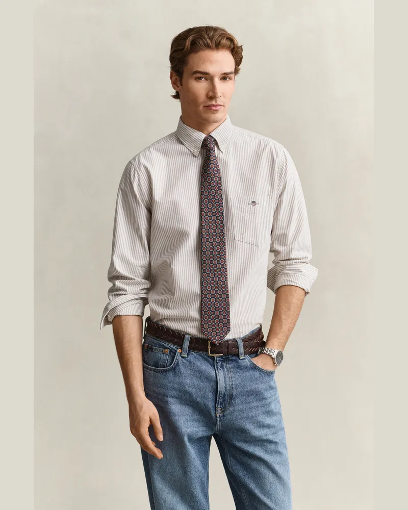 Gant Herren Classic Regular Fit Oxford-Hemd mit Streifen LIGHT TAUPE Light