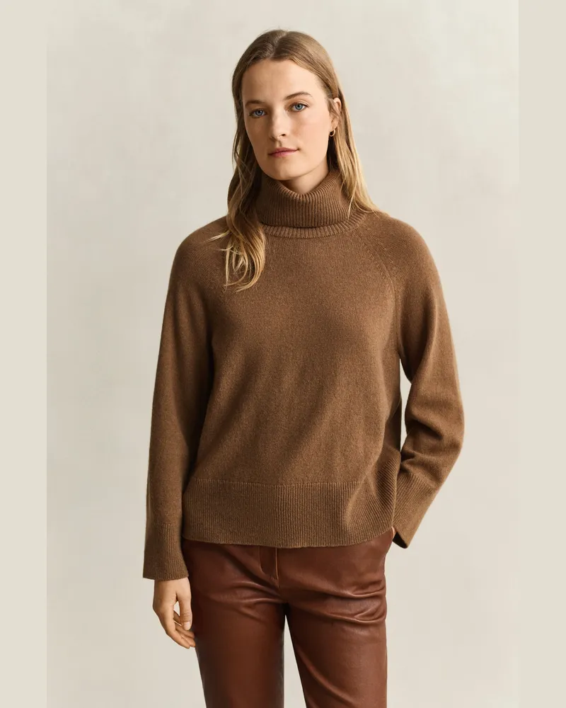 Gant Damen Rollkragenpullover aus Wolle und Kaschmir WARM KHAKI Warm