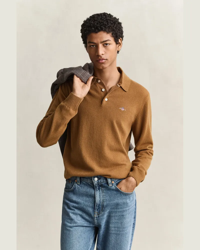 Gant Herren Superfine Lambswool Polopullover CARAMEL Braun Caramel