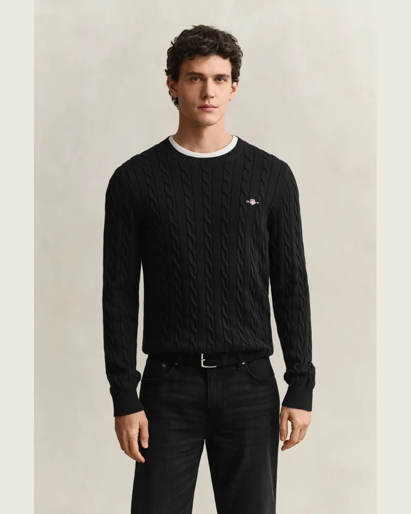 Gant Herren Classic Zopfstrickpullover Schwarz Schwarz